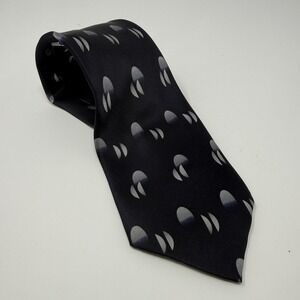 Roffe Accessories Mens‎ Silk Necktie Black Grey Geometric Crescent Hand Made Tie
